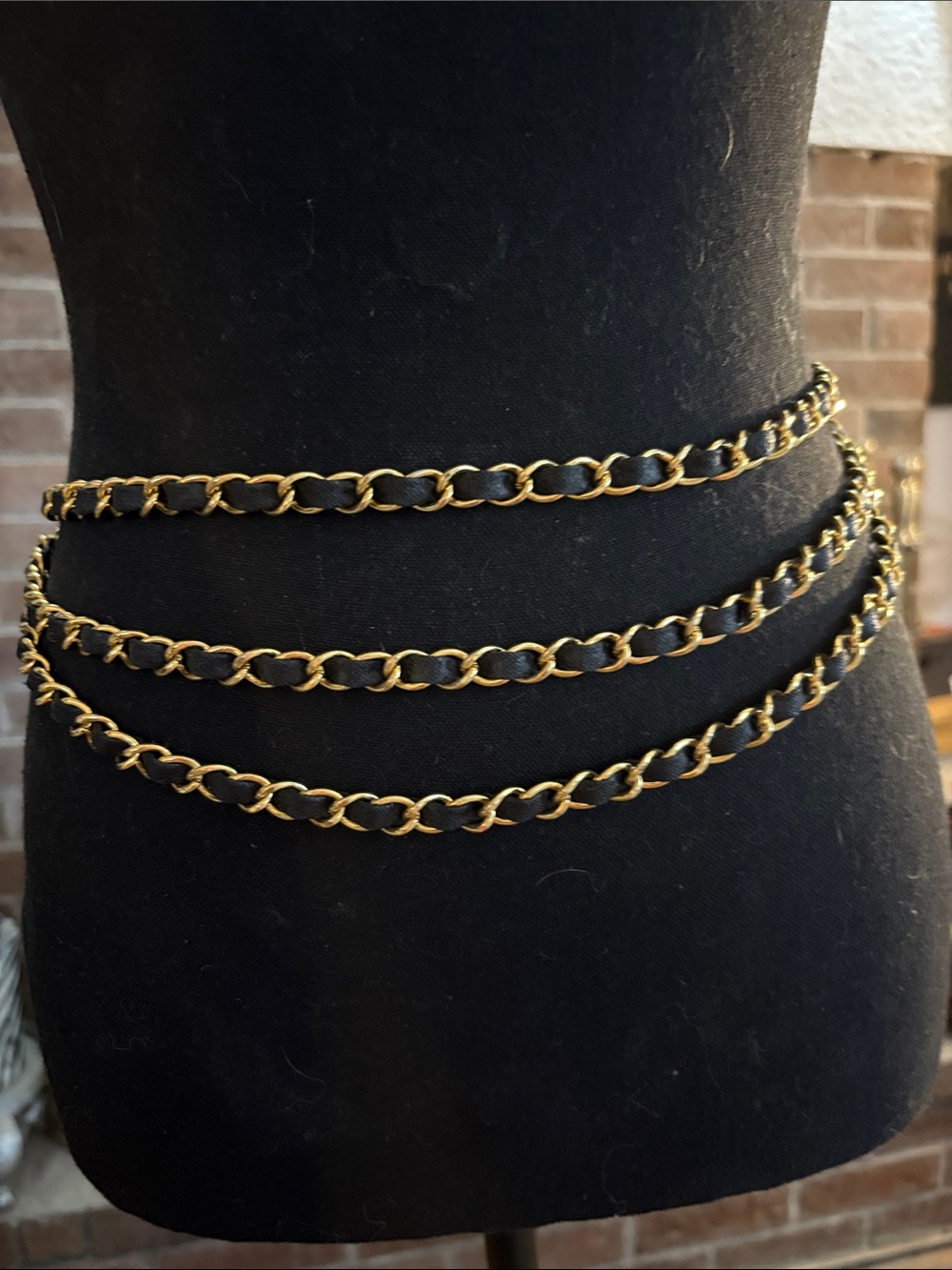 Fashion  Black and Gold Triple Chain Waist Belt